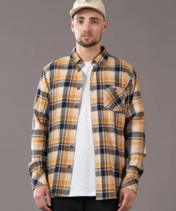 Just Another Fisherman Apparel BOATYARD SHIRT - BONE BROWN/NAVY CHECK