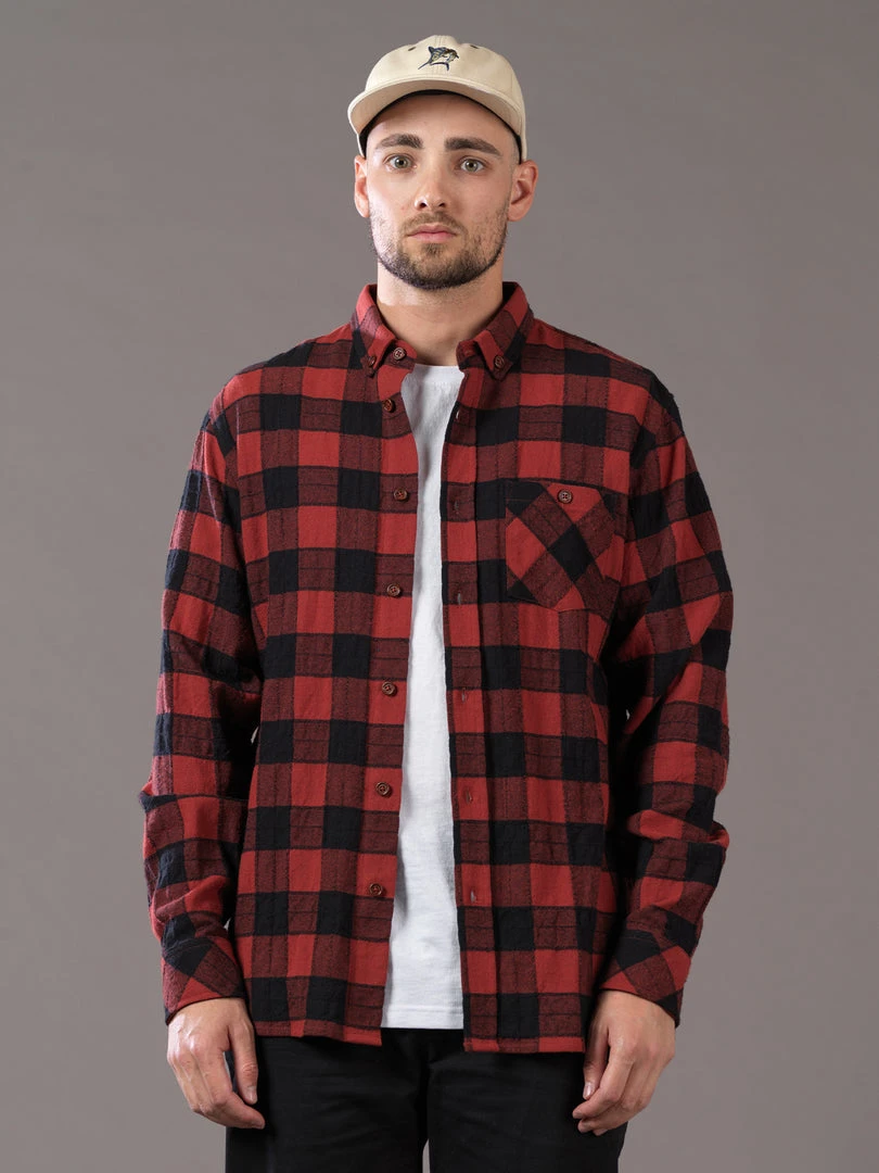 Just Another Fisherman Apparel BOATYARD SHIRT - CINABAR/BLACK CHECK