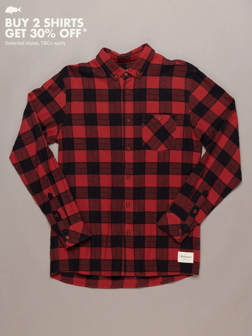 Just Another Fisherman Apparel BOATYARD SHIRT - CINABAR/BLACK CHECK