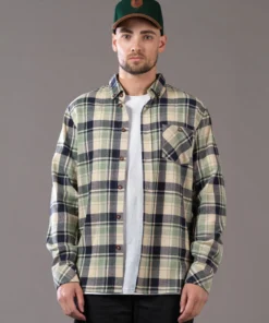 Just Another Fisherman BOATYARD SHIRT - MOSS/NAVY CHECK Apparel