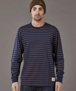 Just Another Fisherman CRITTER STRIPE LS TEE - NAVY/RUST