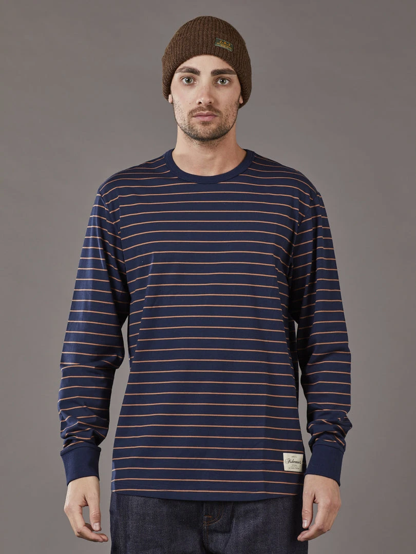Just Another Fisherman CRITTER STRIPE LS TEE - NAVY/RUST