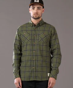 Just Another Fisherman Apparel FLANAGAN FLANNEL SHIRT - MILITARY OLIVE/BLACK CHECK