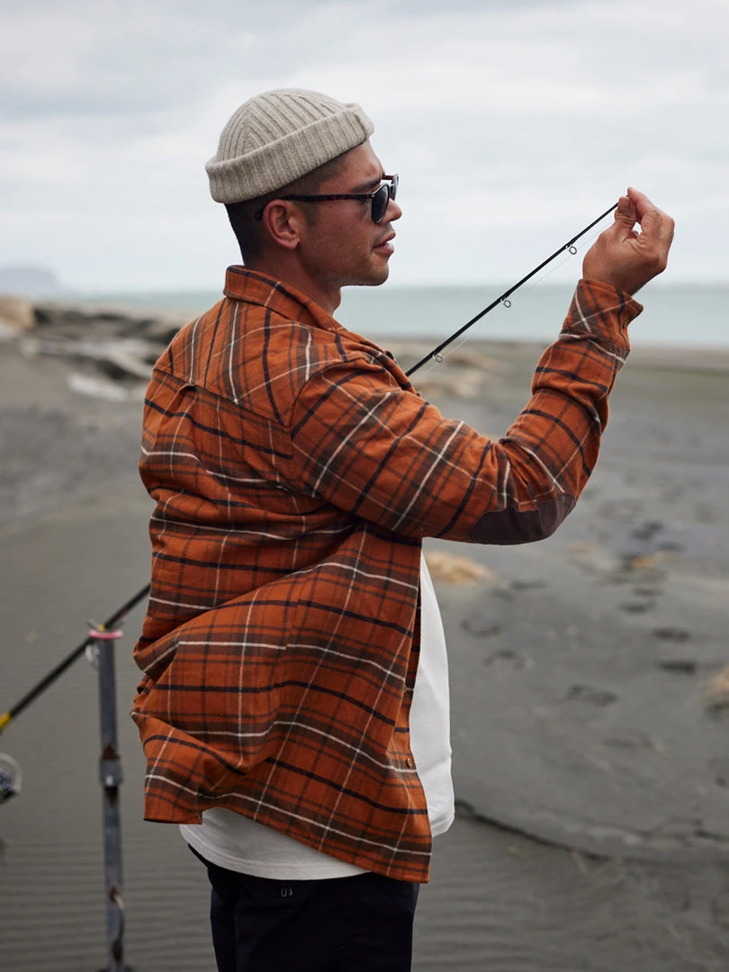Just Another Fisherman FLANAGAN FLANNEL SHIRT - RUST/BROWN CHECK