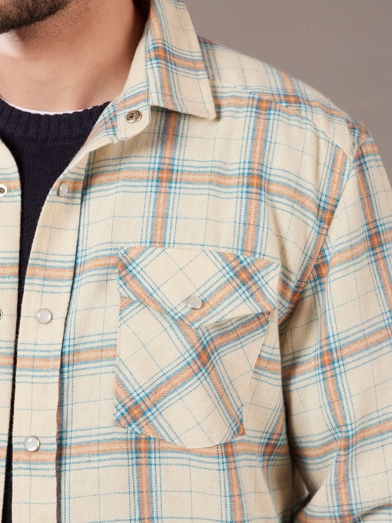 Just Another Fisherman JACK MAC SHIRT - SAND/BLUE/BROWN CHECK Apparel