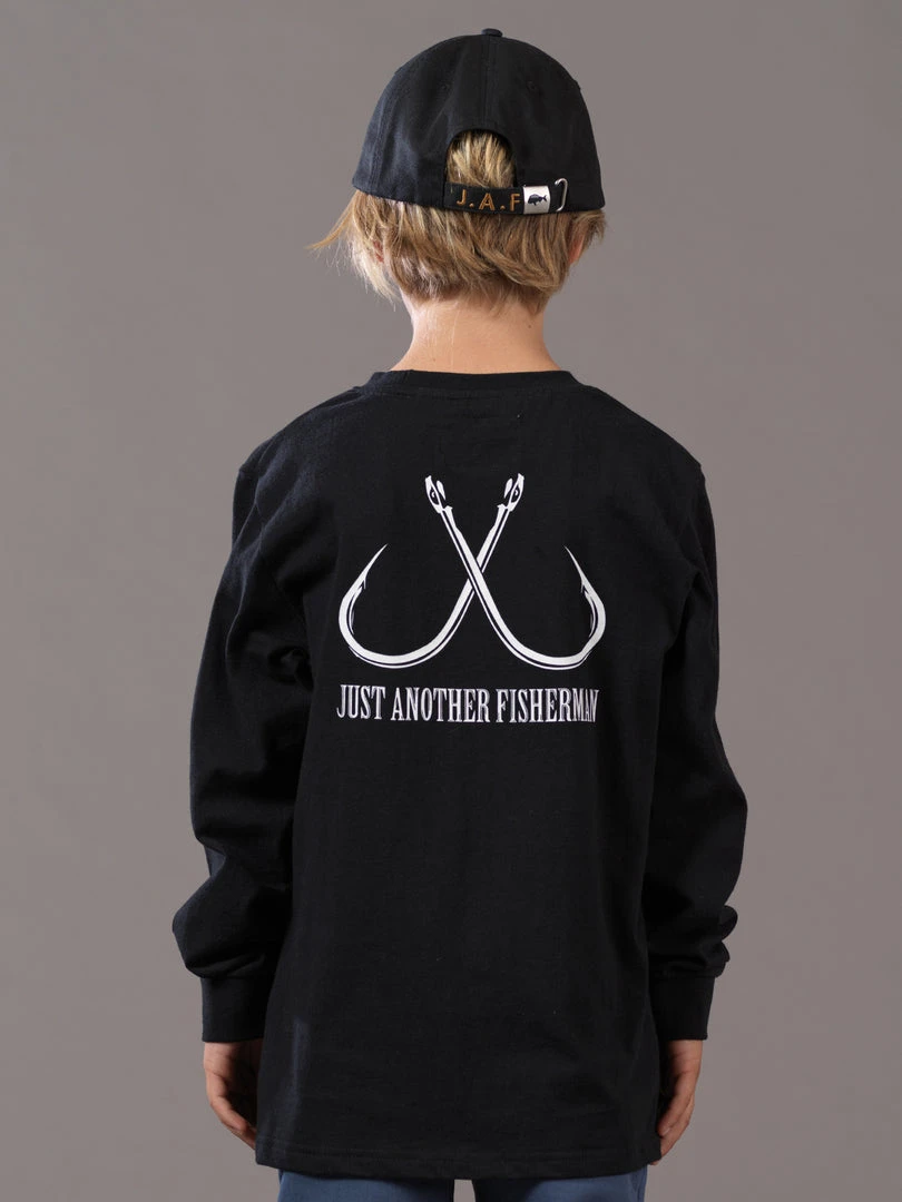 Just Another Fisherman LITTLE ANGLERS HOOK LS TEE - BLACK