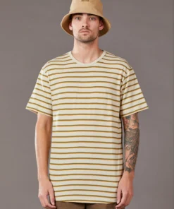 Just Another Fisherman Apparel MAC STRIPE TEE - NATURAL/KHAKI/ORANGE