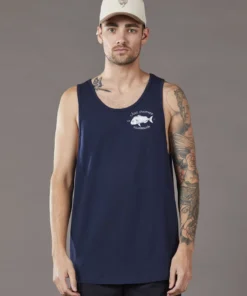 Just Another Fisherman SNAPPER LOGO SINGLET - NAVY Apparel