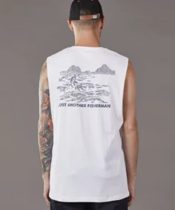 Just Another Fisherman VINTAGE ANGLER TANK - WHITE Apparel